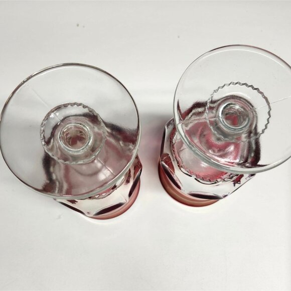 Tiffin Franciscan Cranberry Thumbprint King's Crown Vintage Glass Goblets Set - Picture 9 of 9